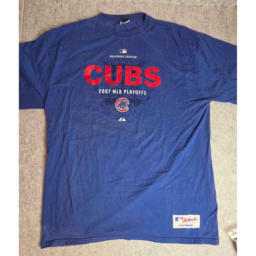 Majestic Chicago Cubs 2007 MLB Playoffs T-Shirt Mens XL Blue Authentic Tee